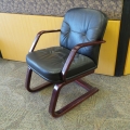 Black Leather Paperclip Reception Chair w Wood Frame